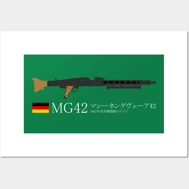 MG42 Maschinengewehr 42 Historical 1942 German general-purpose machine gun. white in Japanese マシーネンゲヴェーア42 1942年汎用機関銃のドイツ Wall Art by FOGSJ